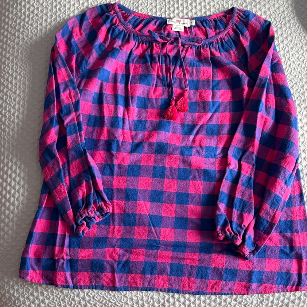 Vineyard Vines Pink and Blue Plaid Blouse